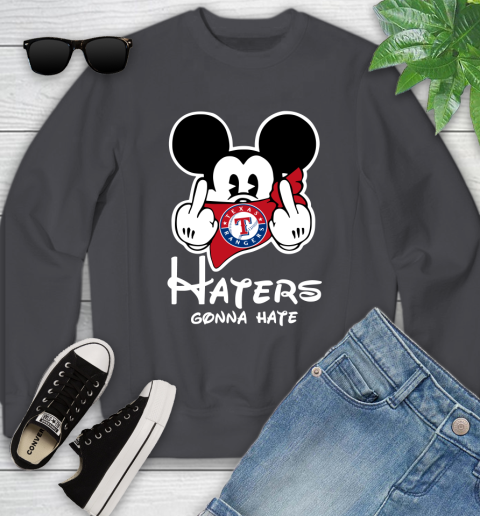 MLB Texas Rangers Haters Gonna Hate Mickey Mouse Disney Baseball T Shirt_000 Youth Sweatshirt 5
