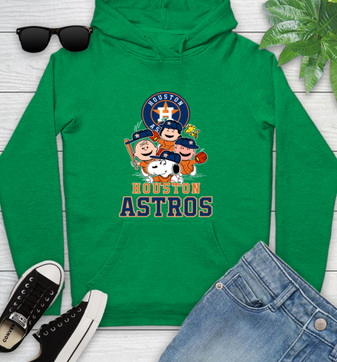 MLB Houston Astros Snoopy Charlie Brown Woodstock The Peanuts Movie Baseball T Shirt Youth Hoodie 9