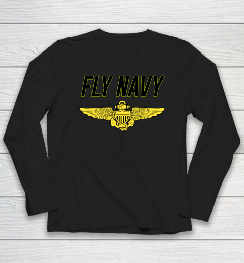 Fly Navy Shirt Pilot Wings Long Sleeve T-Shirt