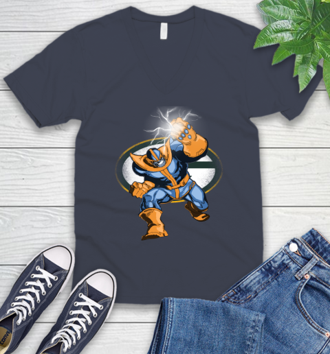Green Bay Packers NFL Football Thanos Avengers Infinity War Marvel V-Neck T-Shirt 8