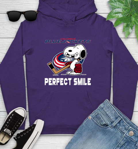 NHL Columbus Blue Jackets Snoopy Perfect Smile The Peanuts Movie Hockey T Shirt Youth Hoodie 5