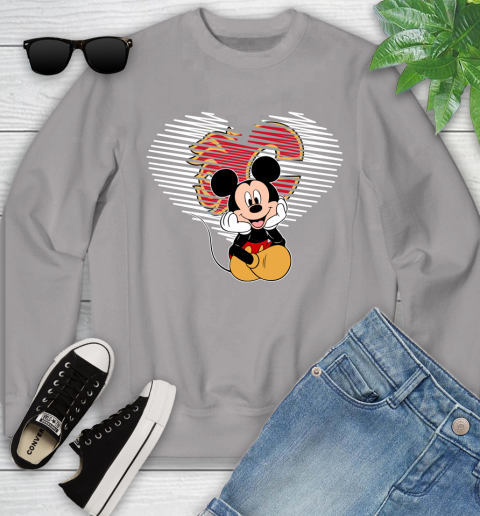 NHL Calgary Flames The Heart Mickey Mouse Disney Hockey Youth Sweatshirt 3