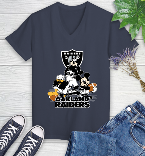 NFL Oakland Raiders Mickey Mouse Donald Duck Goofy Football Shirt Women's V-Neck T-Shirt 12
