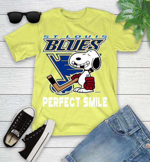 NHL St.Louis Blues Snoopy Perfect Smile The Peanuts Movie Hockey T Shirt Youth T-Shirt 10