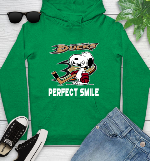 NHL Anaheim Ducks Snoopy Perfect Smile The Peanuts Movie Hockey T Shirt Youth Hoodie 9