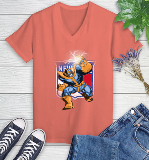 New York Rangers NHL Hockey Thanos Avengers Infinity War Marvel Women's V-Neck T-Shirt 6