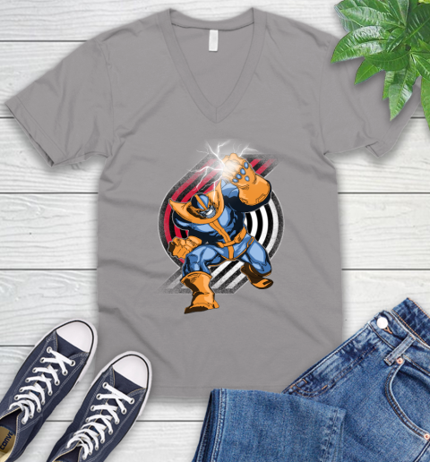 Portland Trail Blazers NBA Basketball Thanos Avengers Infinity War Marvel V-Neck T-Shirt 3
