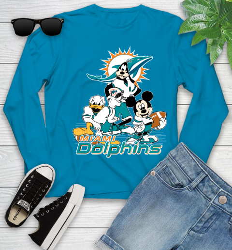 NFL Miami Dolphins Mickey Mouse Donald Duck Goofy Football Shirt Youth Long Sleeve 8