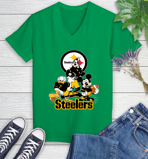 NFL Pittsburgh Steelers Mickey Mouse Donald Duck Goofy Football Shirt Women's V-Neck T-Shirt 5