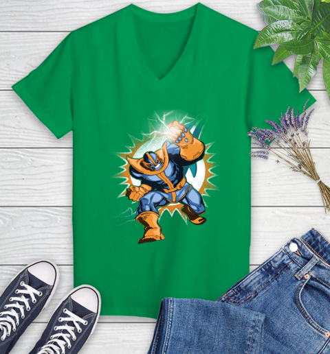 Miami Dolphins NFL Football Thanos Avengers Infinity War Marvel Women's V-Neck T-Shirt 5