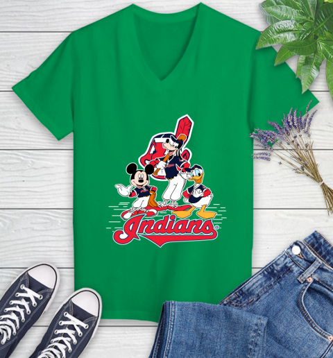 MLB Cleveland Indians Mickey Mouse Donald Duck Goofy Baseball T Shirt Women's V-Neck T-Shirt 5