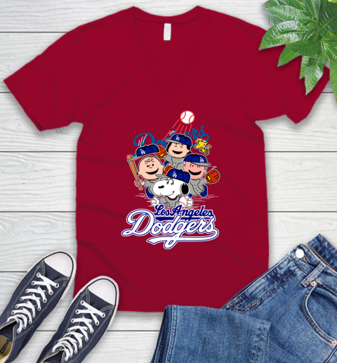 MLB Los Angeles Dodgers Snoopy Charlie Brown Woodstock The Peanuts Movie Baseball T Shirt_000 V-Neck T-Shirt 7