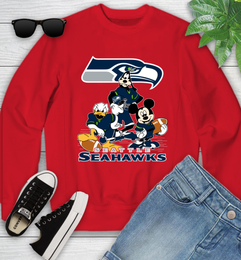 NFL Seattle Seahawks Mickey Mouse Donald Duck Goofy Football Shirt Youth Sweatshirt 8