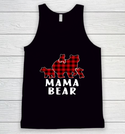 Mama Bear 3 Cubs Shirt Christmas Mama Bear Plaid Pajama Tank Top