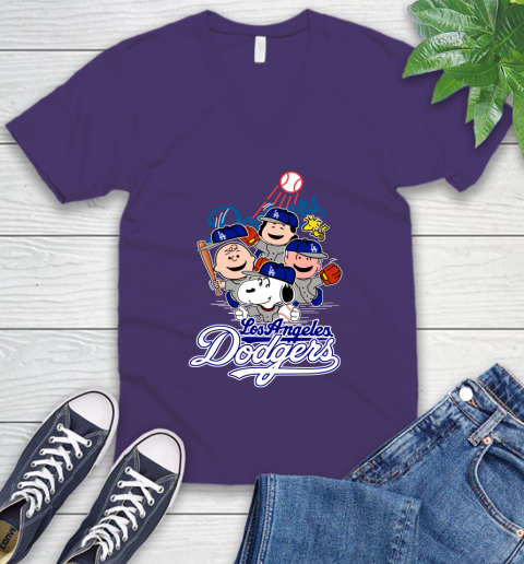 MLB Los Angeles Dodgers Snoopy Charlie Brown Woodstock The Peanuts Movie Baseball T Shirt_000 V-Neck T-Shirt 9