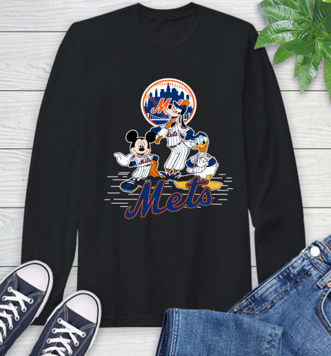 MLB New York Mets Mickey Mouse Donald Duck Goofy Baseball T Shirt Long Sleeve T-Shirt