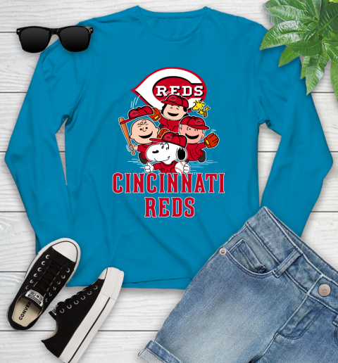 MLB Cincinnati Reds Snoopy Charlie Brown Woodstock The Peanuts Movie Baseball T Shirt_000 Youth Long Sleeve 8