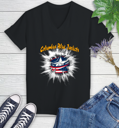 Columbus Blue Jackets NHL Hockey Adoring Fan Rip Sports Women's V-Neck T-Shirt