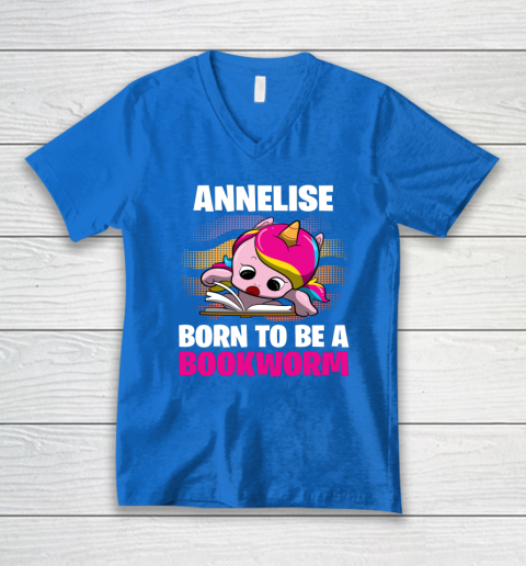 Annelise Born To Be A Bookworm Unicorn V-Neck T-Shirt 4
