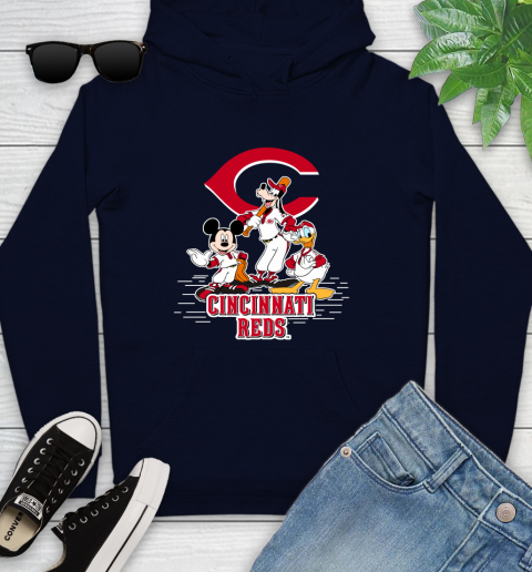 MLB Cincinnati Reds Mickey Mouse Donald Duck Goofy Baseball T Shirt Youth Hoodie 3