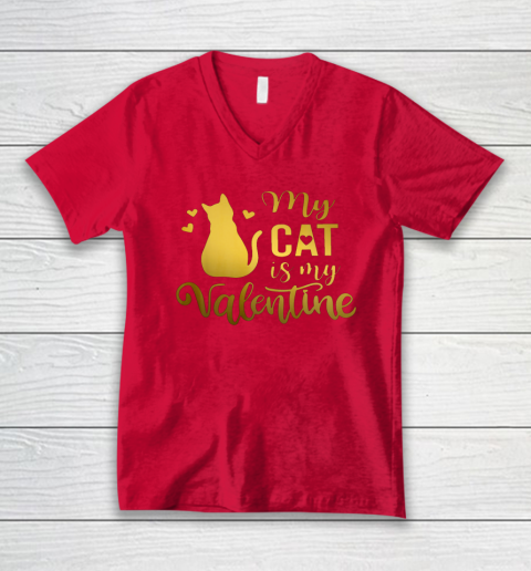 My Cat Is My Valentine Kitten Lover Heart Valentines Day V-Neck T-Shirt 5
