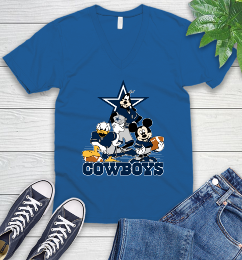NFL Dallas Cowboys Mickey Mouse Donald Duck Goofy Football Shirt V-Neck T-Shirt 5