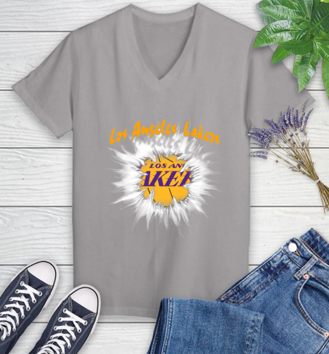 Los Angeles Lakers NBA Basketball Rip Sports Women's V-Neck T-Shirt 4