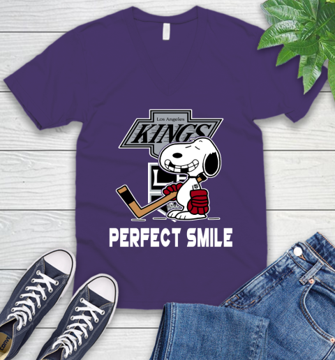 NHL Los Angeles Kings Snoopy Perfect Smile The Peanuts Movie Hockey T Shirt V-Neck T-Shirt 9