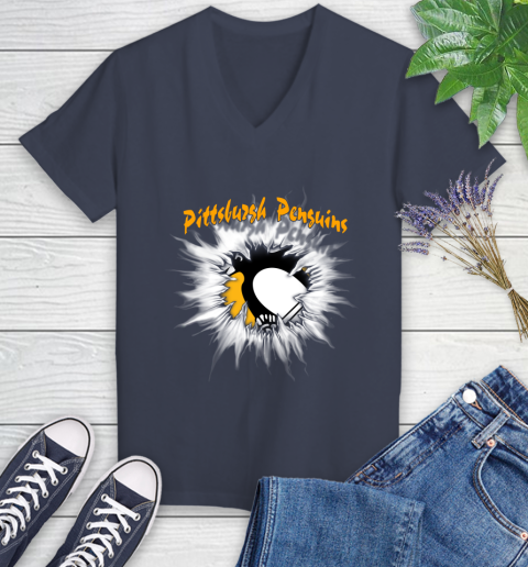 Pittsburgh Penguins NHL Hockey Adoring Fan Rip Sports Women's V-Neck T-Shirt 12