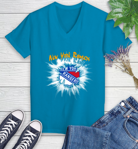 New York Rangers NHL Hockey Adoring Fan Rip Sports Women's V-Neck T-Shirt 7