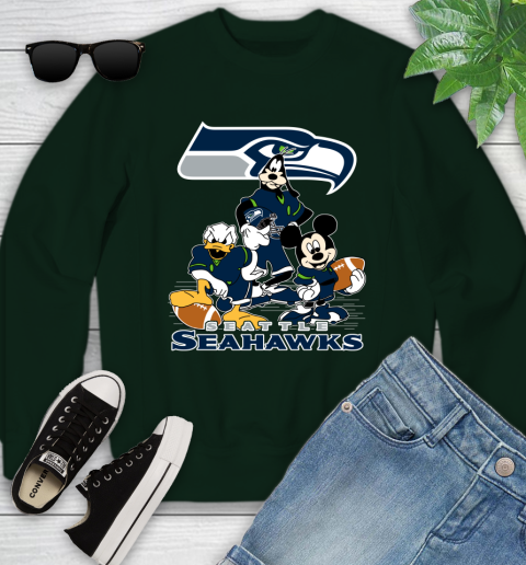 NFL Seattle Seahawks Mickey Mouse Donald Duck Goofy Football Shirt Youth Sweatshirt 9