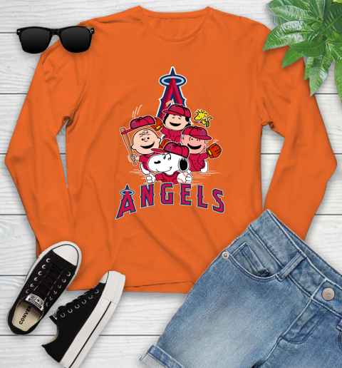 MLB Los Angeles Angels Snoopy Charlie Brown Woodstock The Peanuts Movie Baseball T Shirt_000 Youth Long Sleeve 3