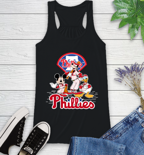MLB Philadelphia Phillies Mickey Mouse Donald Duck Goofy Baseball T Shirt Racerback Tank