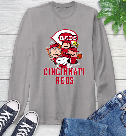 MLB Cincinnati Reds Snoopy Charlie Brown Woodstock The Peanuts Movie Baseball T Shirt_000 Long Sleeve T-Shirt 6