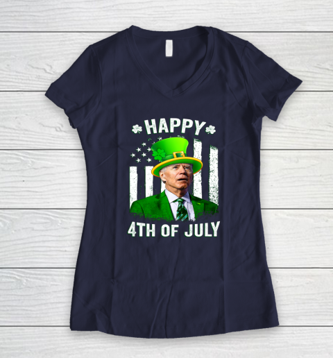 Anti Joe Biden St Patricks Day Shirt Happy 4th Of July Funny Women's V-Neck T-Shirt 7