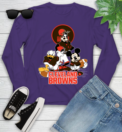 NFL Cleveland Browns Mickey Mouse Donald Duck Goofy Football Shirt Youth Long Sleeve 4