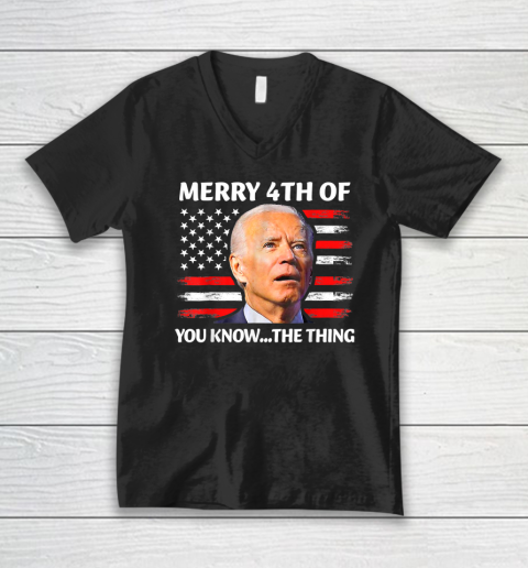 Funny Biden Confused Merry Happy 4th of You Know...The Thing V-Neck T-Shirt