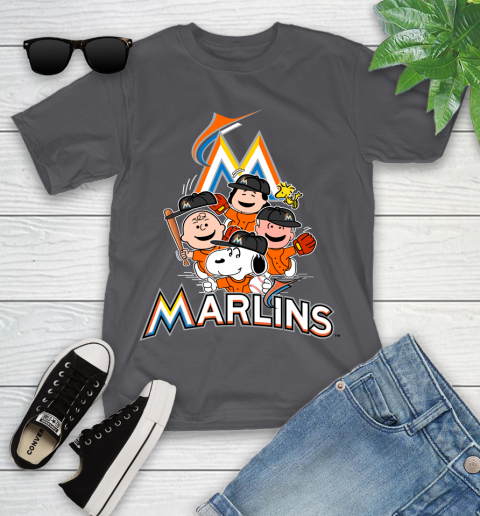 MLB Miami Marlins Snoopy Charlie Brown Woodstock The Peanuts Movie Baseball T Shirt Youth T-Shirt 6