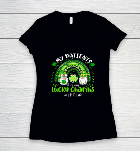Gnome Patients Are My Lucky Charms LPN Life St Patricks Day Women's V-Neck T-Shirt
