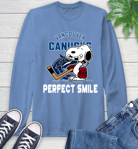 NHL Vancouver Canucks Snoopy Perfect Smile The Peanuts Movie Hockey T Shirt Long Sleeve T-Shirt 12
