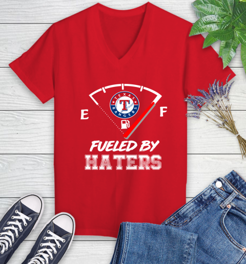 Texas Rangers MLB Baseball Fueled By Haters Sports Women's V-Neck T-Shirt 11