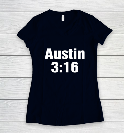 Austin 3 16 Shirt Stone Cold Steve Austin WWE (Print on font and back) Women's V-Neck T-Shirt 2