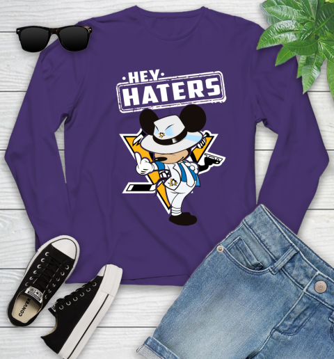 NHL Hey Haters Mickey Hockey Sports Pittsburgh Penguins Youth Long Sleeve 4