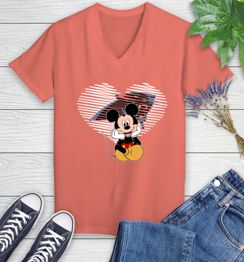 NFL Carolina Panthers The Heart Mickey Mouse Disney Football T Shirt_000 Women's V-Neck T-Shirt 6