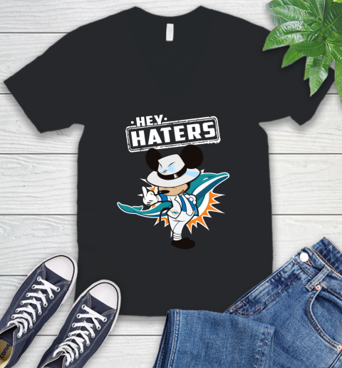NFL Hey Haters Mickey Football Sports Miami Dolphins V-Neck T-Shirt