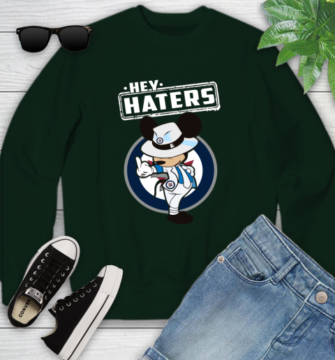 NHL Hey Haters Mickey Hockey Sports Winnipeg Jets Youth Sweatshirt 9