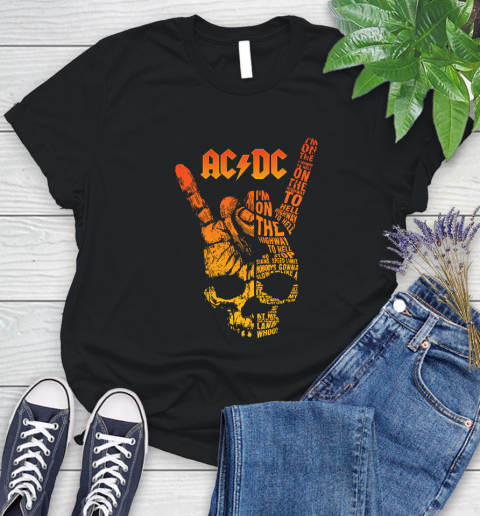 Acdc Skull Rock Hand Tee I M On The Highway To Hell Women S T