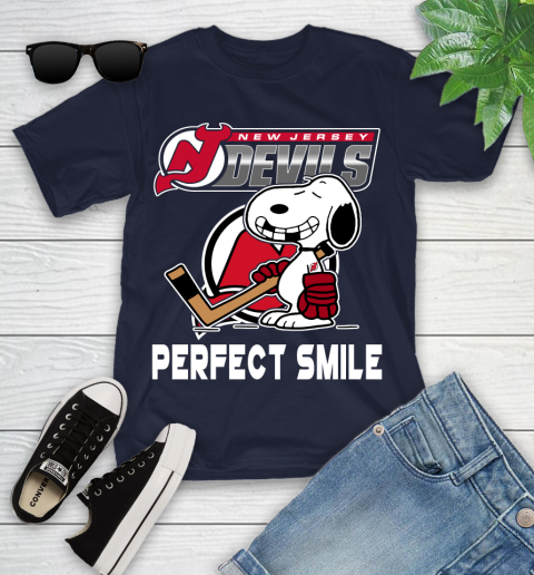 NHL New Jersey Devils Snoopy Perfect Smile The Peanuts Movie Hockey T Shirt Youth T-Shirt 2