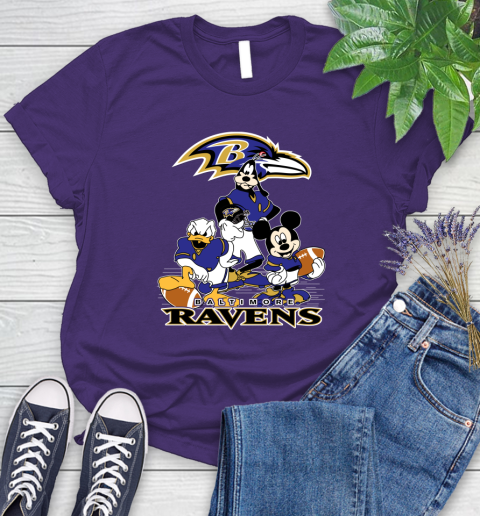 NFL Baltimore Ravens Mickey Mouse Donald Duck Goofy Football Shirt Women's T-Shirt 4