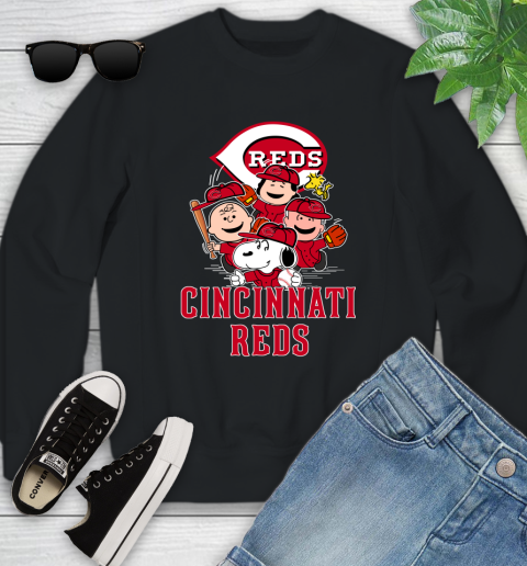 MLB Cincinnati Reds Snoopy Charlie Brown Woodstock The Peanuts Movie Baseball T Shirt_000 Youth Sweatshirt
